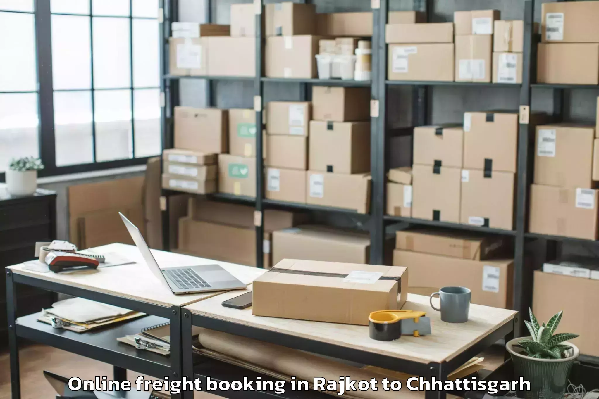 Top Rajkot to Khairagarh Online Freight Booking Available